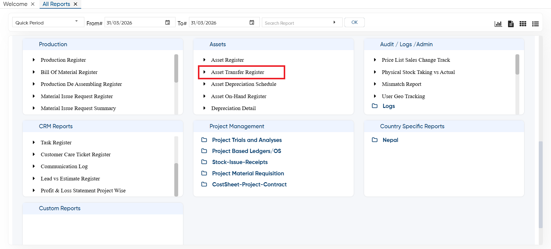 Asset Transfer Register