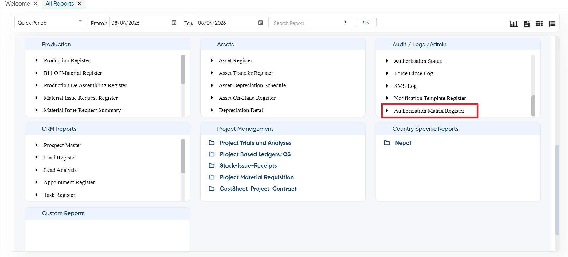 Authorization Matrix Register