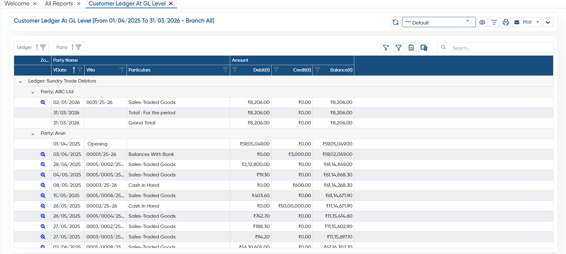 Customer Ledger At GL Level
