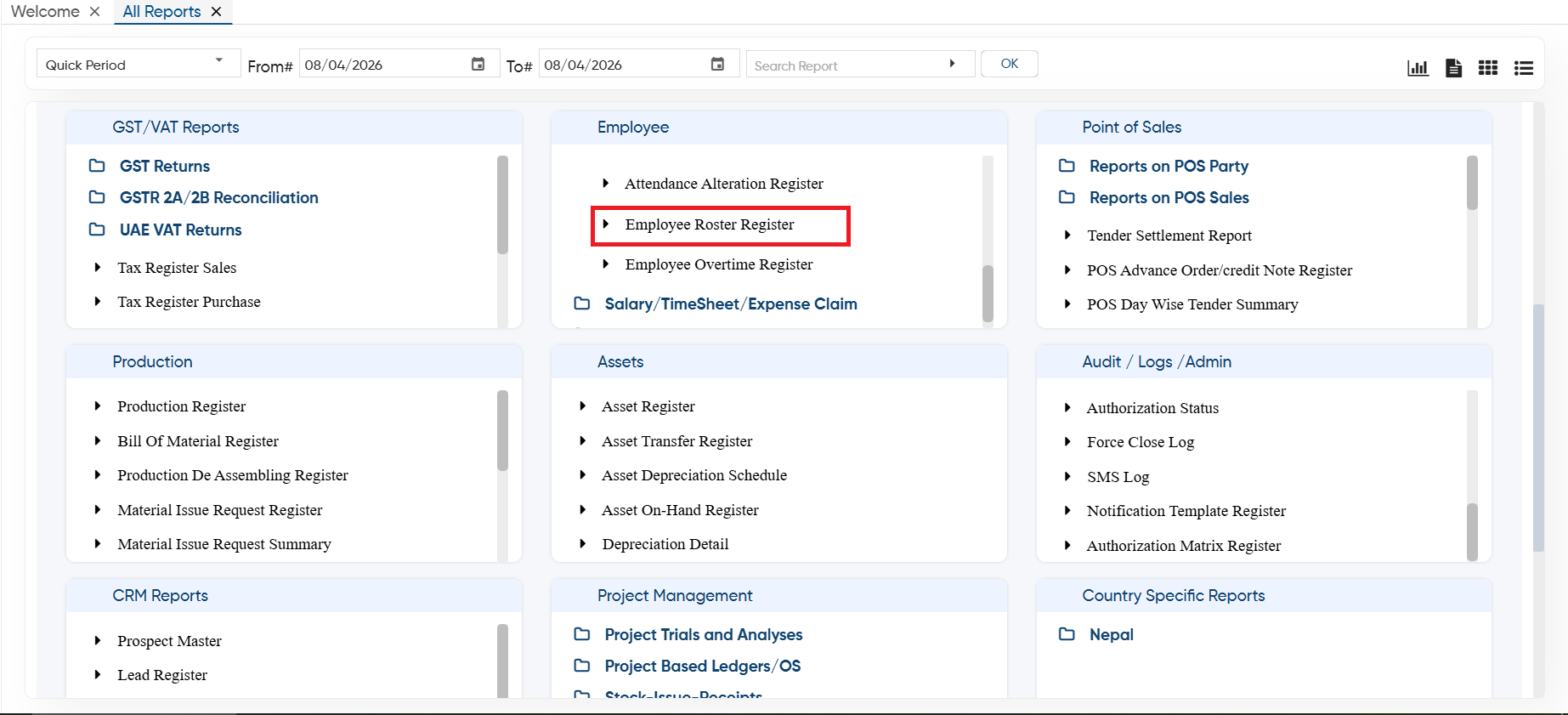 Employee Roster Register