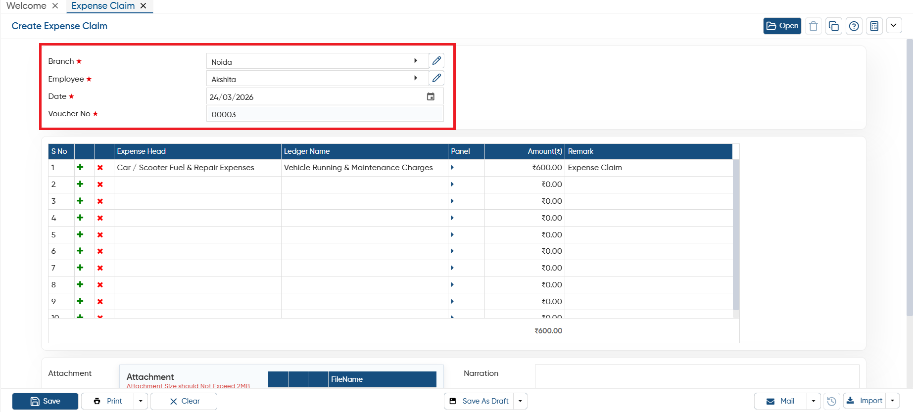 Expense Serial Expense Claim