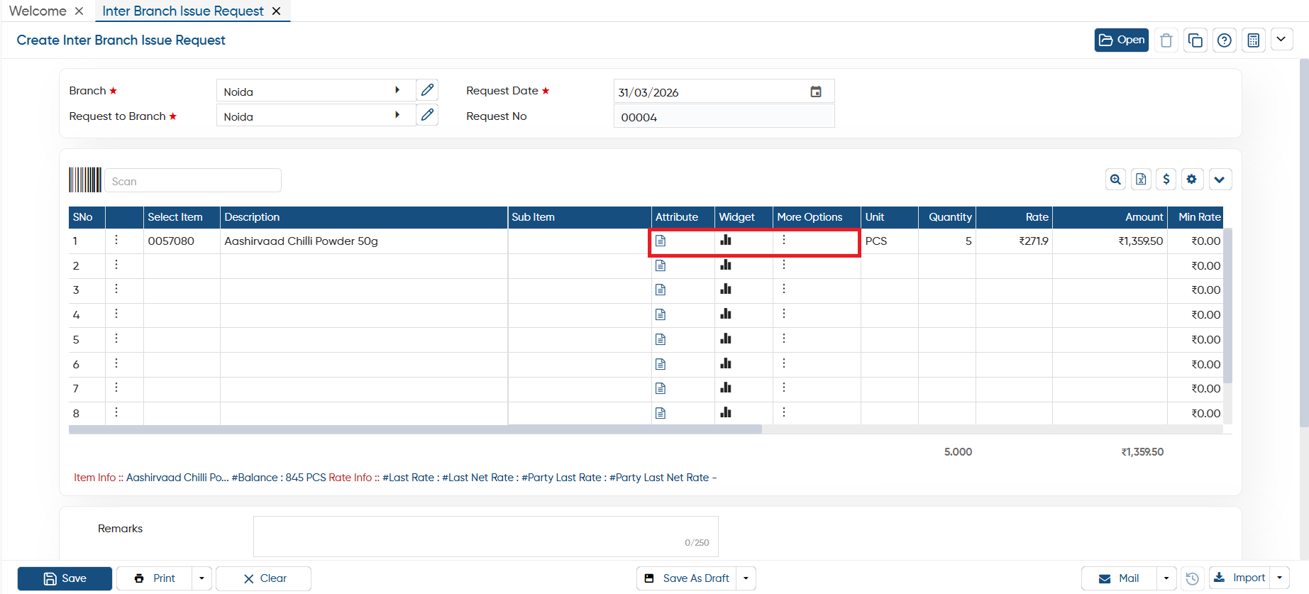 Inter Branch Issue Request