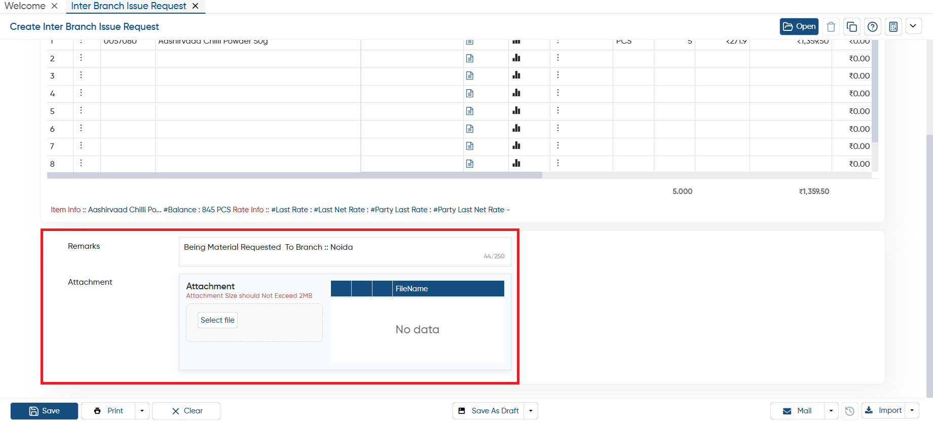 Inter Branch Issue Request