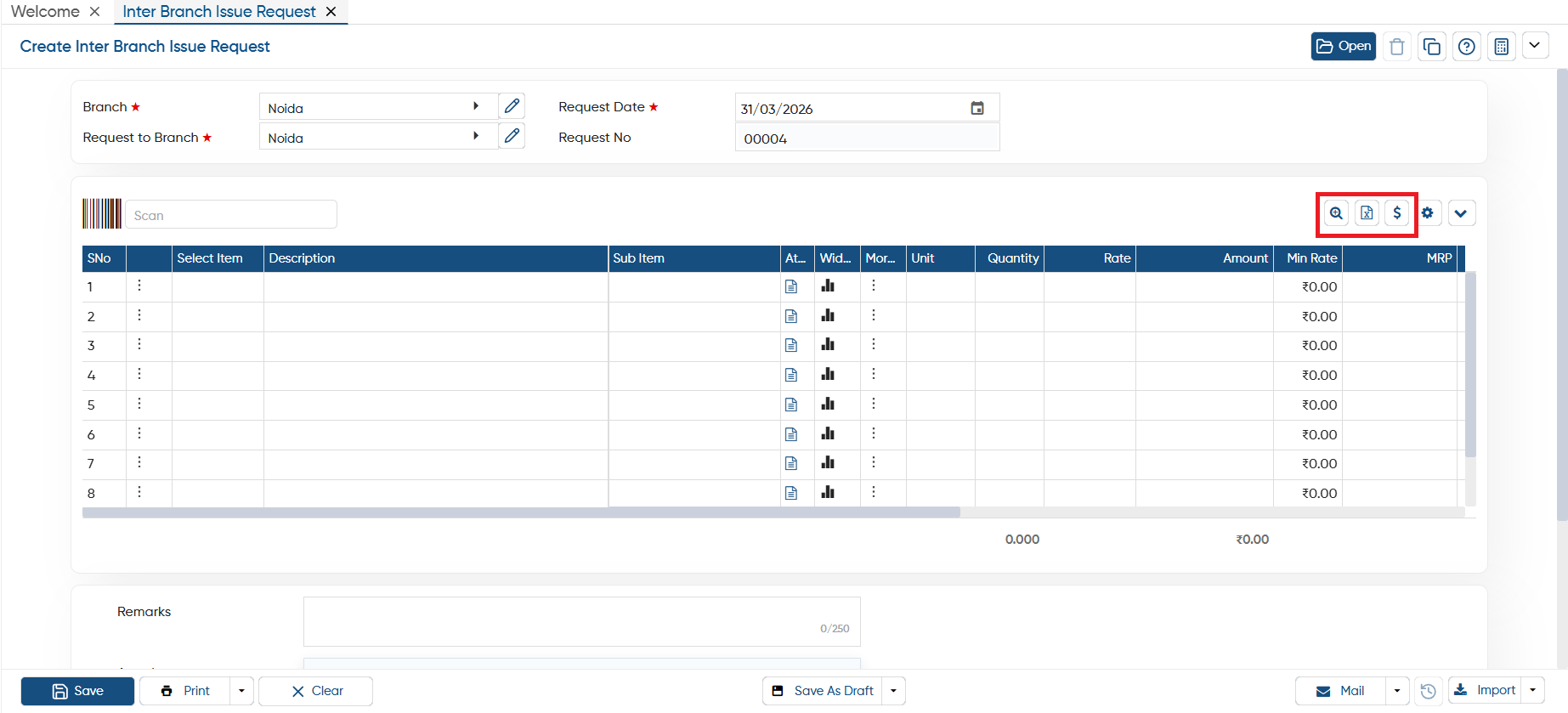 Inter Branch Issue Request