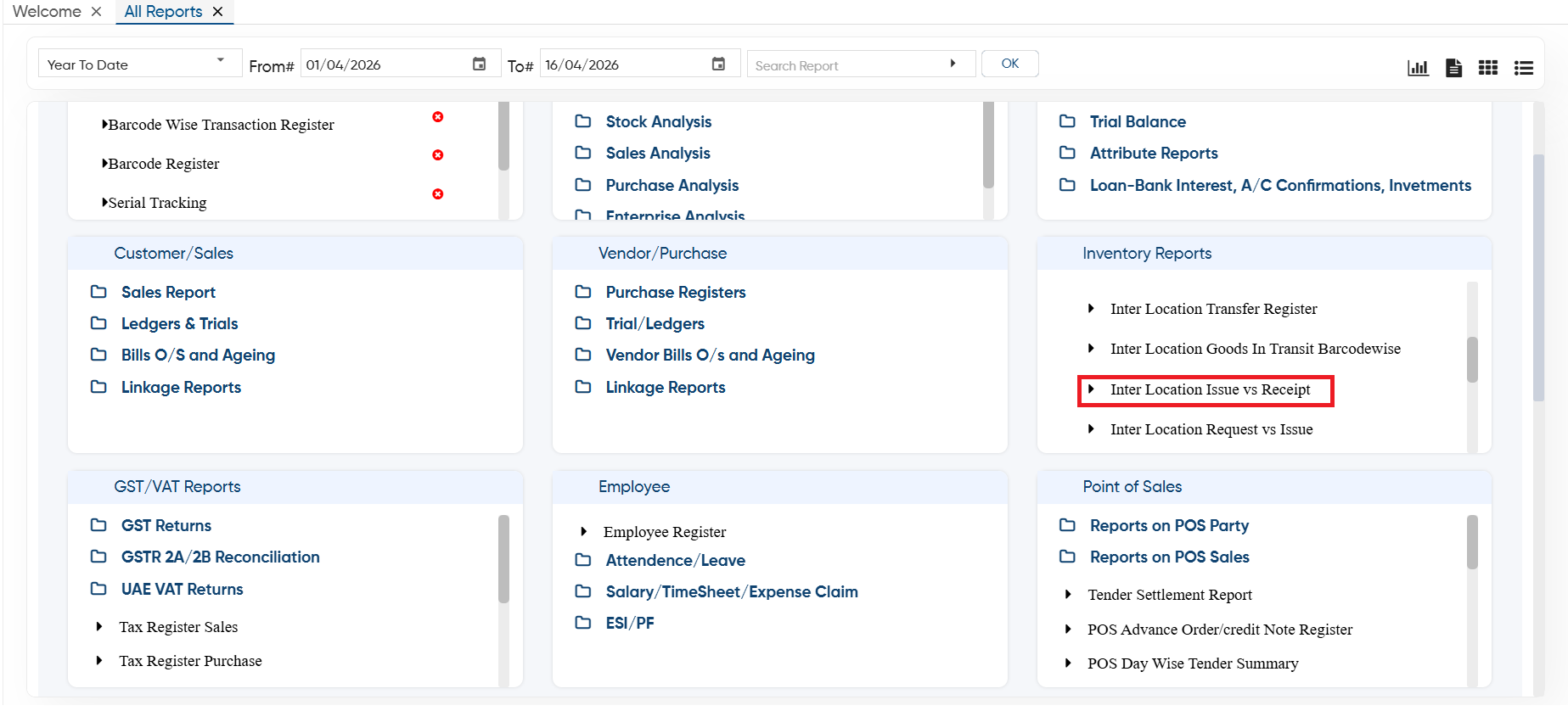 Inter Location Issue vs Receipt