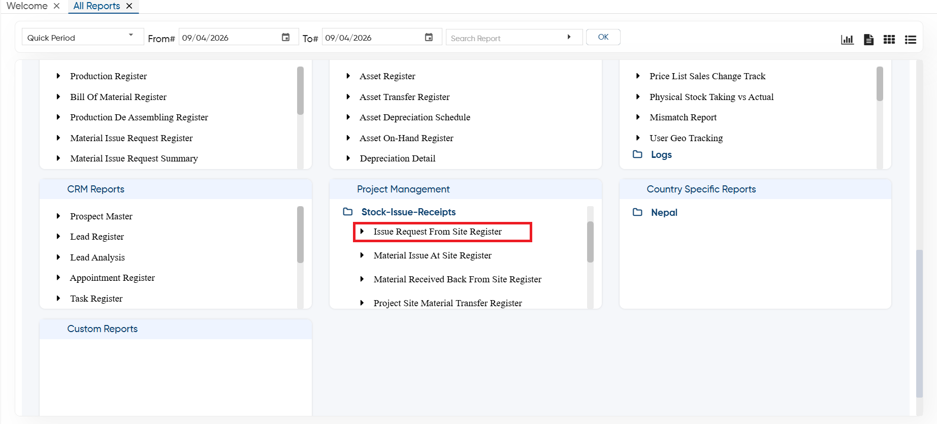 Issue Request Issue Request From Site Register