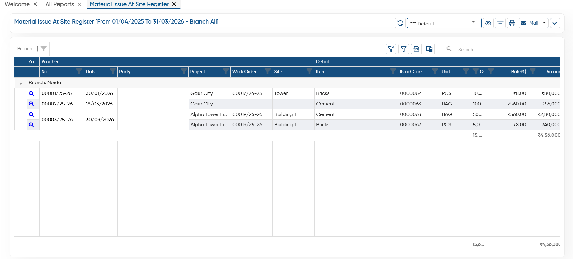 Material Issue At Site Register