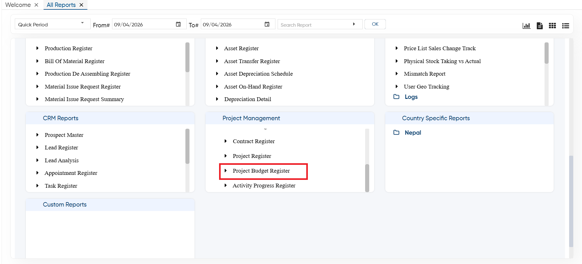 Project Budget Register