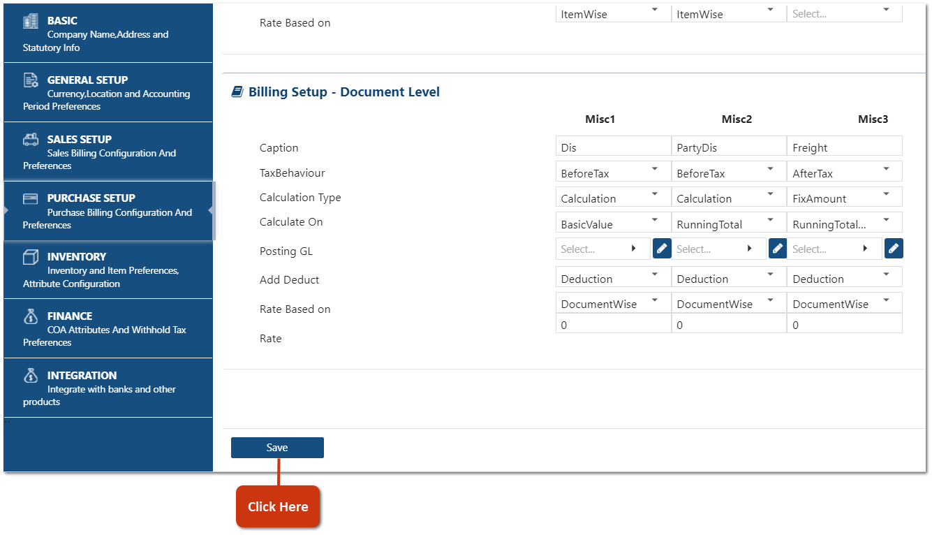 Purchase Setup