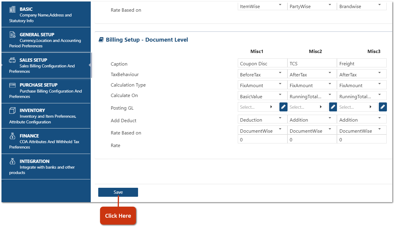 Sales Setup