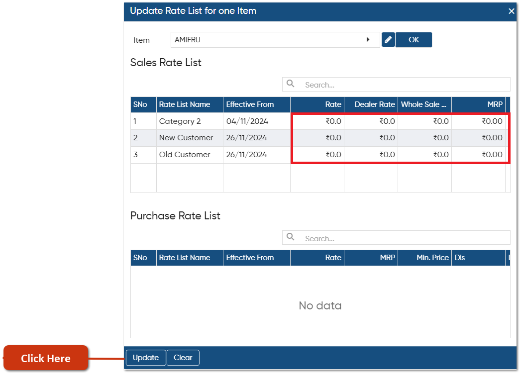 Update Price For Single Item