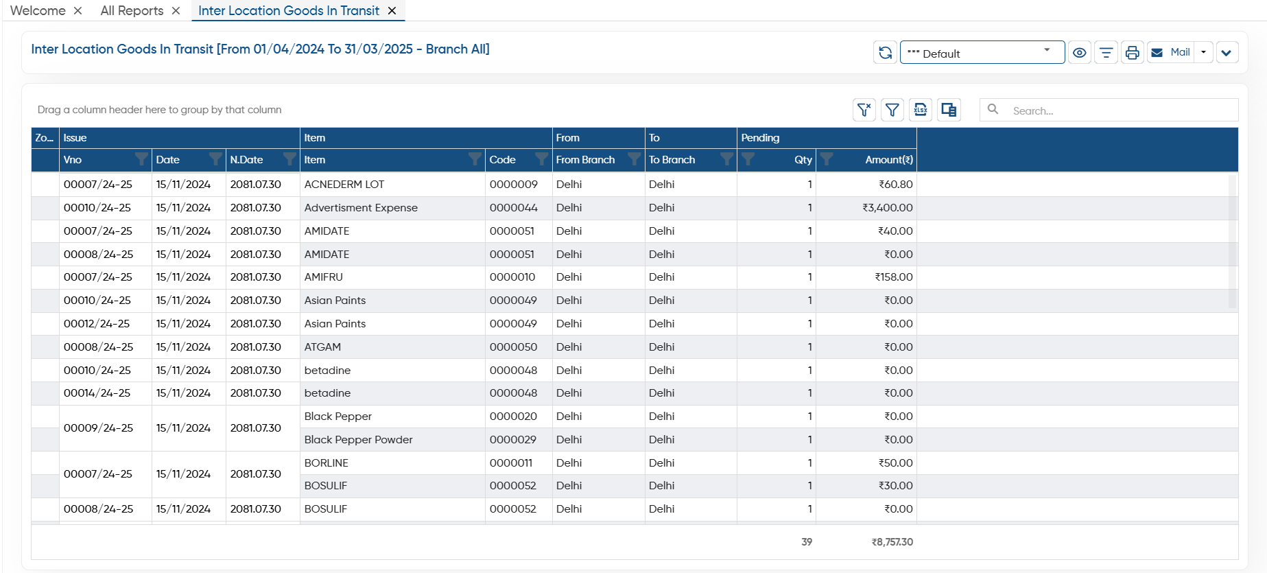Inter Location Goods In Transit