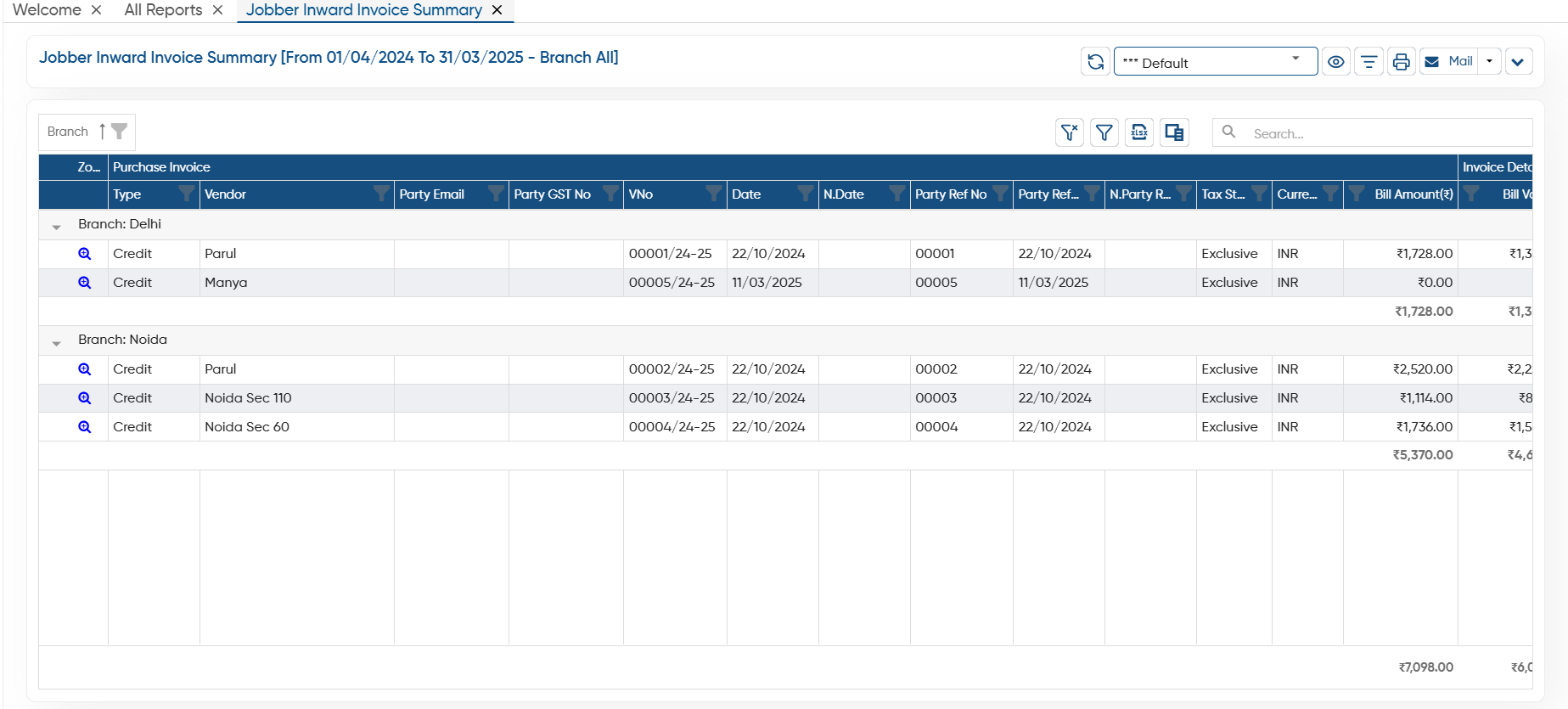 Inward Invoices Example Jobber Inward Invoice Summary