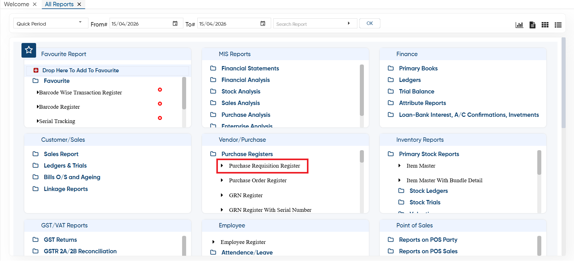 Purchase Requisition Register